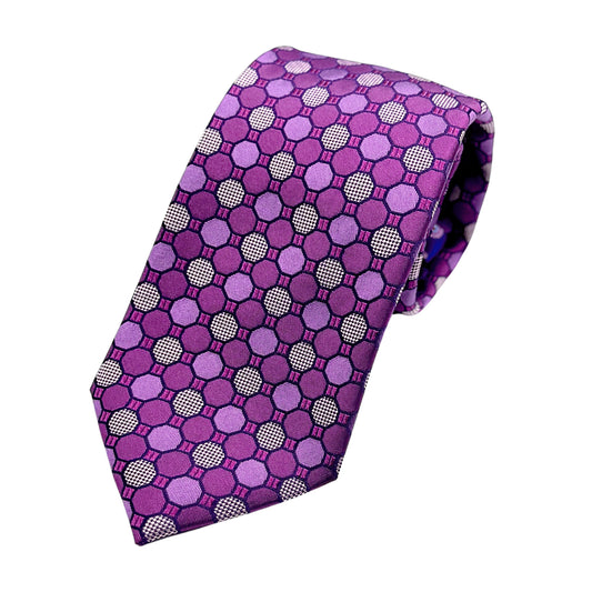 Purple Luxury Silk Neck Tie in Spotted Geometric Design