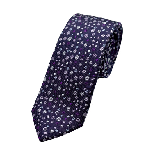 Purple/Lilac Luxury Silk Skinny Neck Tie in Textured Spotted Design