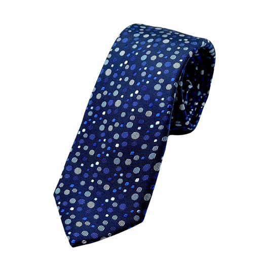 Navy Luxury Silk Skinny Neck Tie in Textured Spotted Design