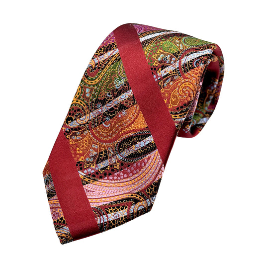 Red Luxury Silk Neck Tie in Paisley Striped Design
