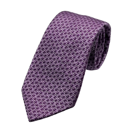 Purple Mens Luxury Silk Neck Tie in Geometric Weave Design