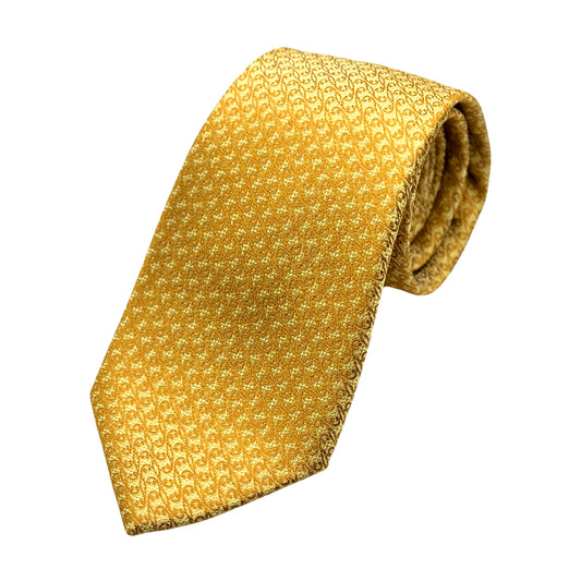Gold Mens Luxury Silk Neck Tie in Geometric Weave Design
