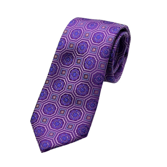 Purple Mens Luxury Silk Neck Tie in Medallion Weave Design
