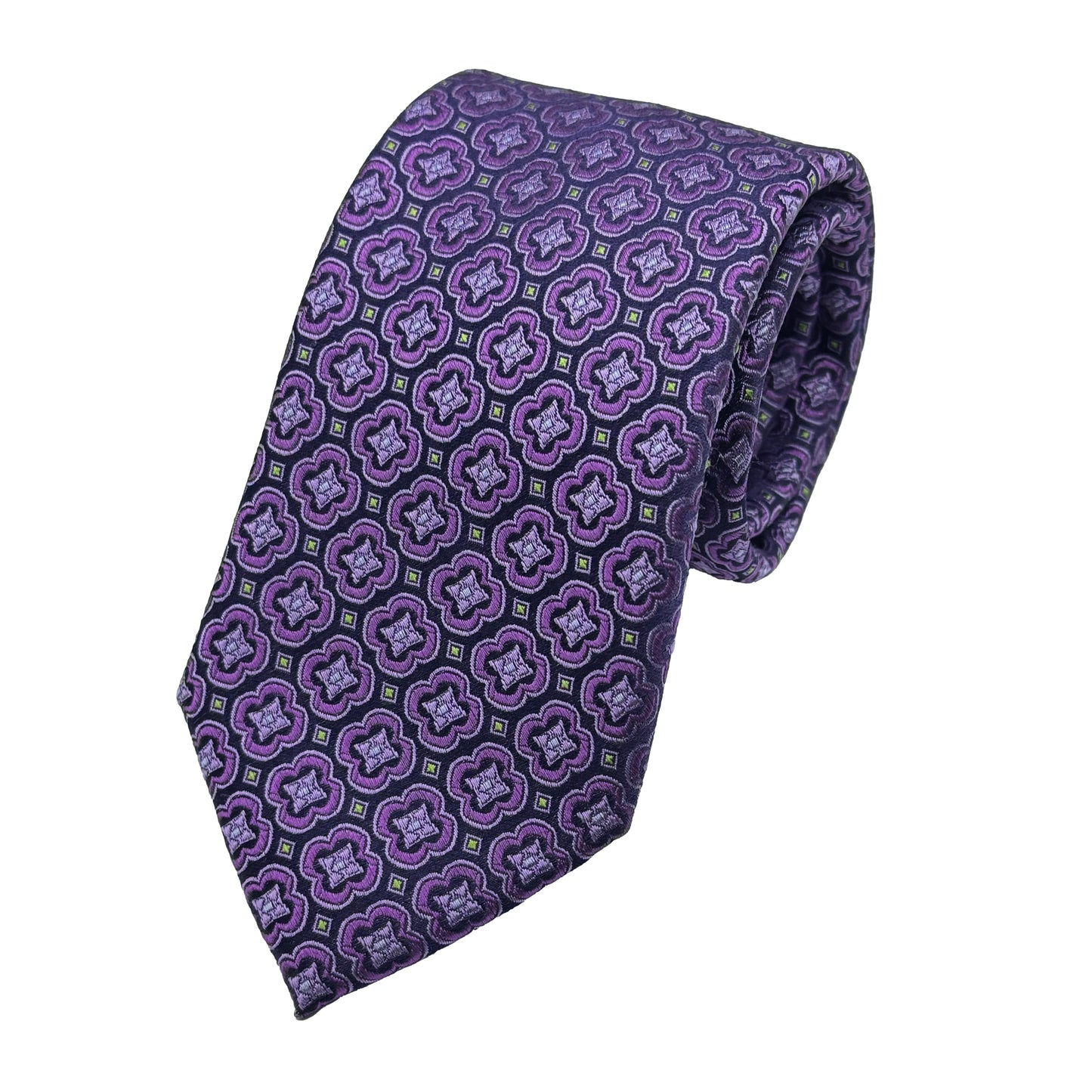 Purple Mens Luxury Silk Neck Tie in Medallion Weave Design