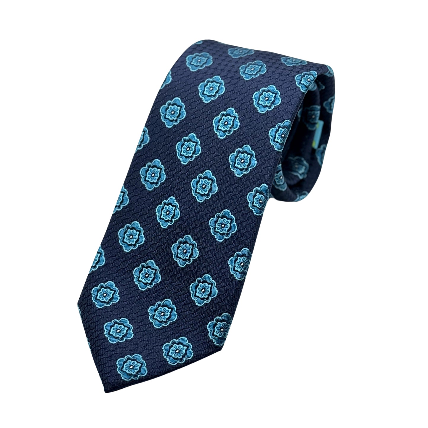 Navy/Turq Luxury Silk Neck Tie in Medallion Weave Design