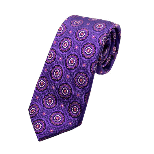 Purple Mens Luxury Silk Neck Tie in Medallion Textured Weave Design