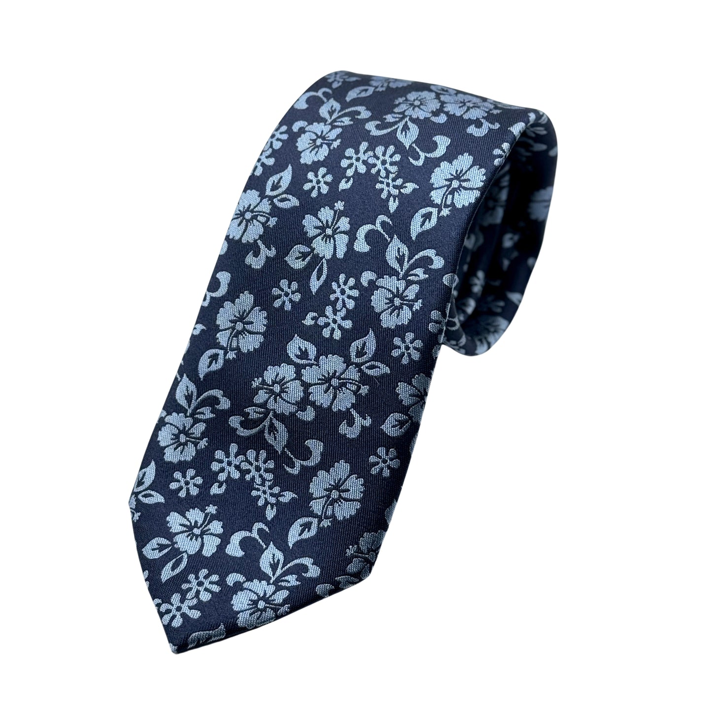 Navy/Blue Mens Luxury Silk Neck Tie in Floral Weave Design