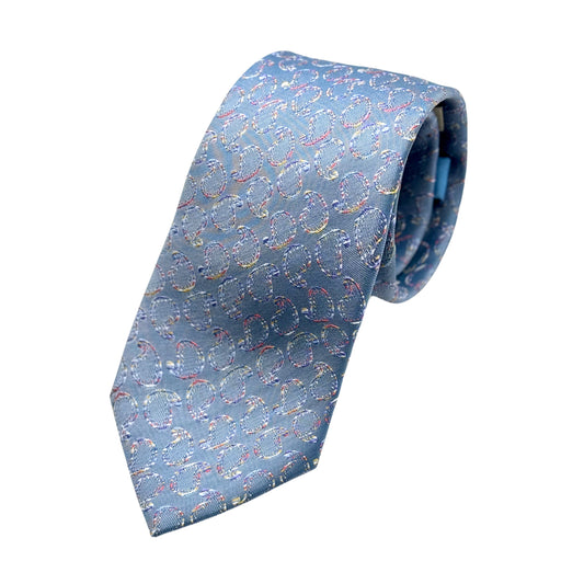 Blue Mens Luxury Silk Neck Tie in Paisley Weave Design