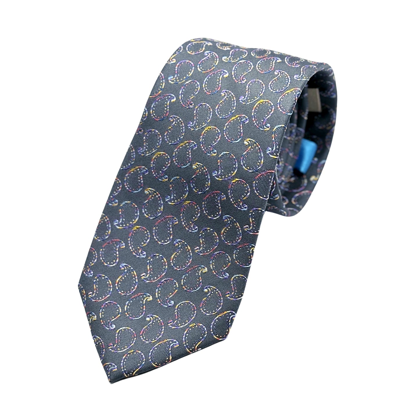 Slate Blue Mens Luxury Silk Neck Tie in Paisley Weave Design