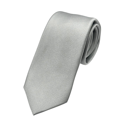 Silver Mens Luxury Silk Neck Tie in Diagonal Weave Design