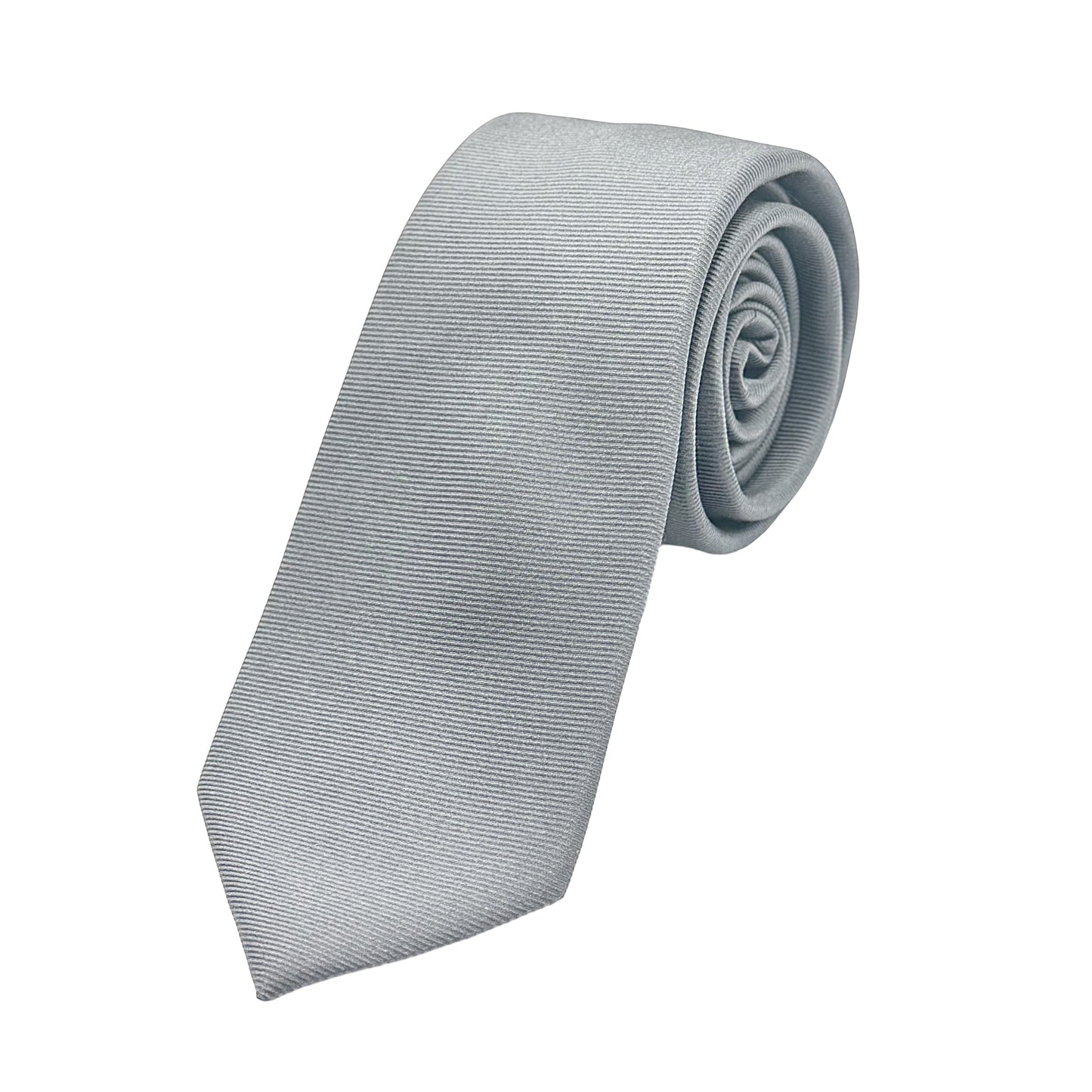 Silver Mens Luxury Silk Neck Tie in Horizontal Twill Weave Design