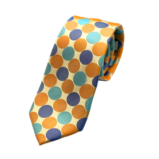 Soft Orange Mens Luxury Silk Neck Tie in Satin Polka Dot Weave Design
