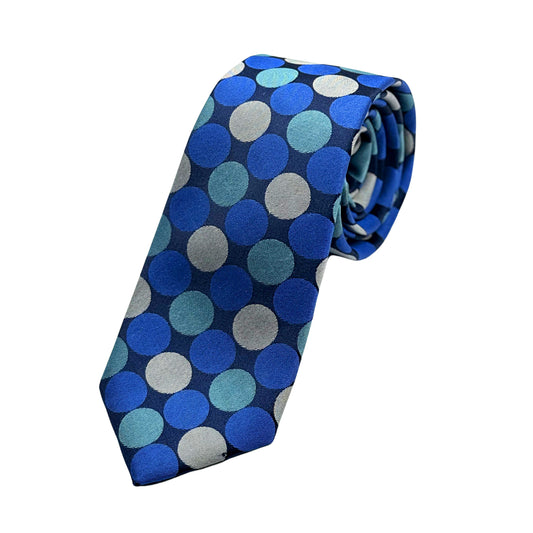 Navy Mens Luxury Silk Neck Tie in Satin Polka Dot Weave Design