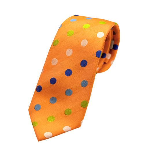 Orange Mens Luxury Silk Neck Tie in Polka Dot Weave Design