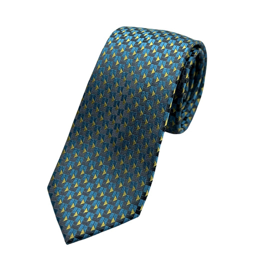 Aqua Mens Luxury Silk Neck Tie in Textured Geometric Weave Design