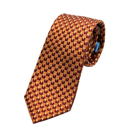 Orange Mens Luxury Silk Neck Tie in Textured Geometric Weave Design