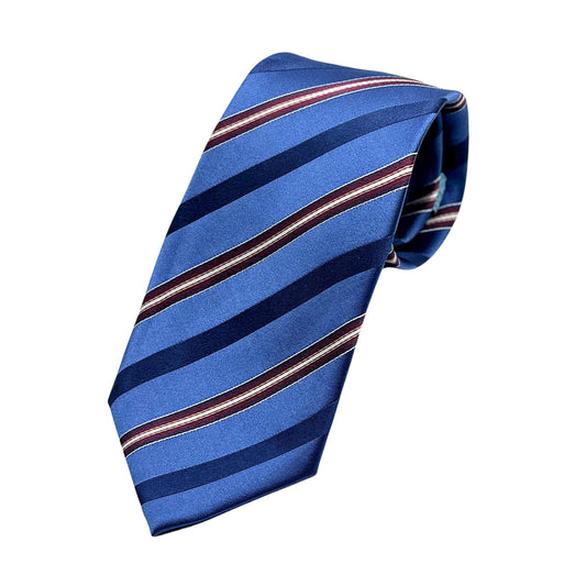 Blue Mens Luxury Silk Neck Tie in Striped Weave Design