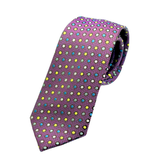 Purple Mens Luxury Silk Neck Tie in Spotted Textured Weave Design