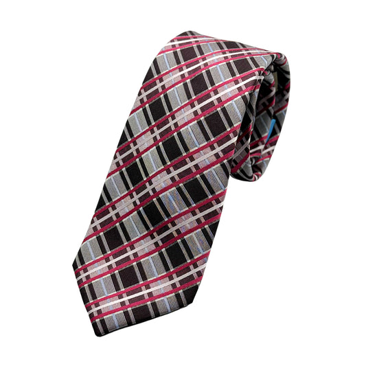 Burgundy Mens Luxury Silk Neck Tie in Check Weave Design