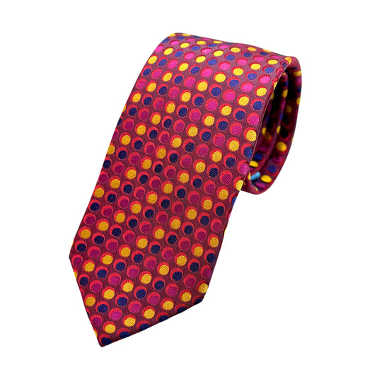 Red Mens Luxury Silk Neck Tie in Satin Spotted Weave Design