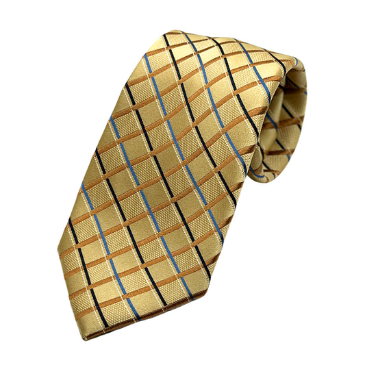 Gold Luxury Silk Neck Tie in Check Weave Design