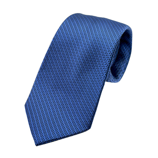 Royal Blue Mens Luxury Silk Neck Tie in Herringbone Weave Design
