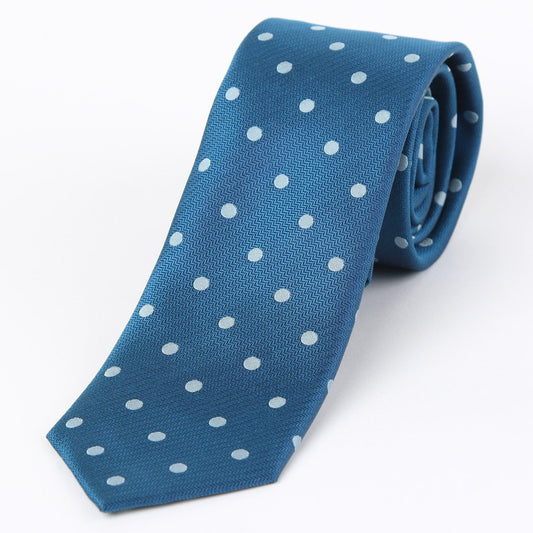 Aqua Mens Luxury Silk Neck Ties in Subtle Herringbone Weave Spotted Design