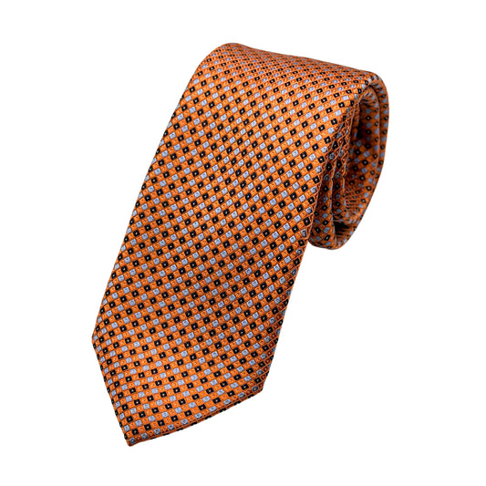 Orange Mens Luxury Silk Neck Tie in Subtle Geometric Weave Design