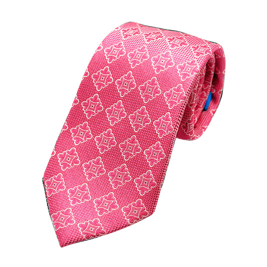 Pink Mens Luxury Silk Neck Tie in Textured Geometric Weave Design