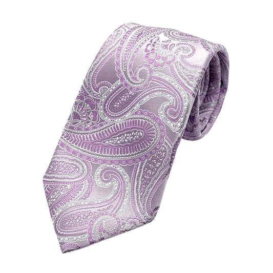 Pink Mens Luxury Silk Neck Tie in Paisley Weave Design