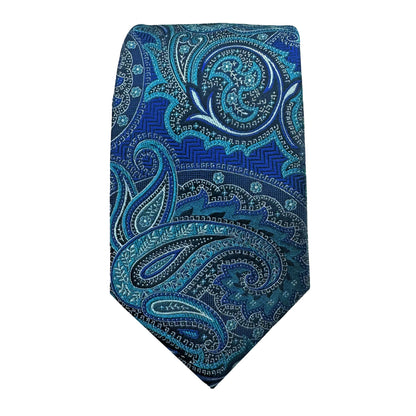 Royal/Aqua Mens Luxury Silk Neck Ties in Paisley Weave Design