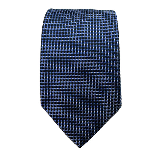 Navy Mens Luxury Silk Neck Ties in Subtle Geometric Weave Design