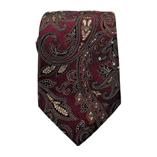 Burgundy Mens Luxury Silk Neck Tie Paisley Weave Design