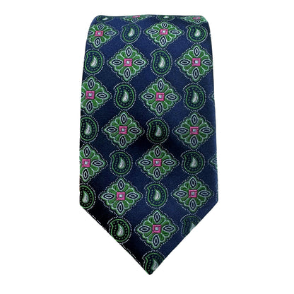 Navy/Green Mens Luxury Silk Neck Ties Large Geometric Weave Design