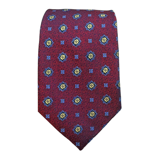 Wine Mens Luxury Silk Neck Tie Large Geometric Weave Design