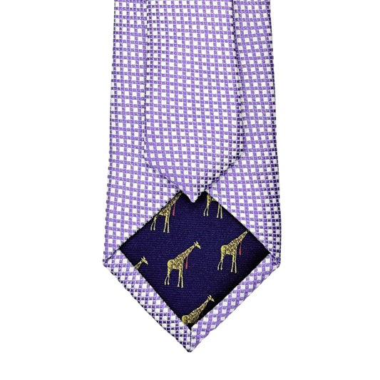 Lilac/White Mens Luxury Silk Neck Ties in Two Tone Square Weave Design