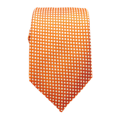 Orange/White Mens Luxury Silk Neck Ties in Two Tone Square Weave Design