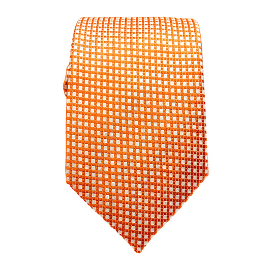 Orange/White Mens Luxury Silk Neck Ties in Two Tone Square Weave Design