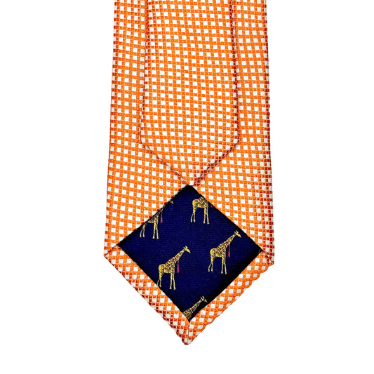 Orange/White Mens Luxury Silk Neck Ties in Two Tone Square Weave Design