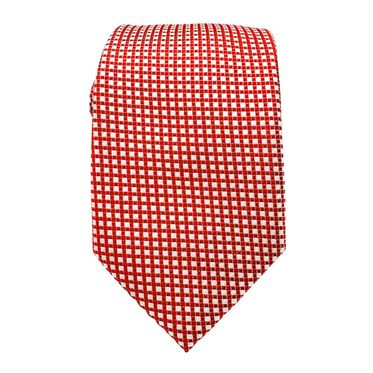 Red/White Mens Luxury Silk Neck Ties in Two Tone Square Weave Design