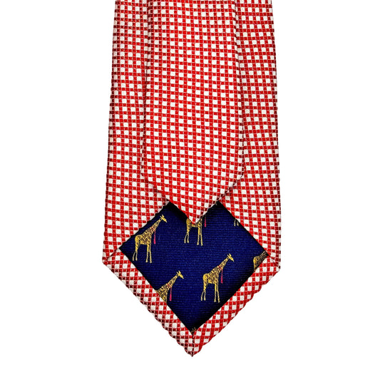 Red/White Mens Luxury Silk Neck Ties in Two Tone Square Weave Design