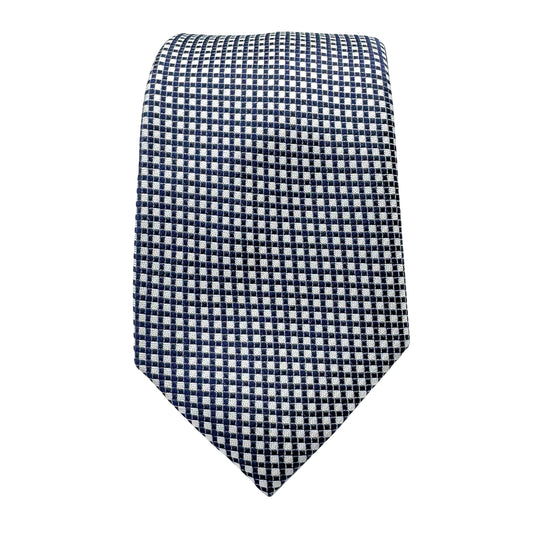 Navy/White Mens Luxury Silk Neck Ties in Two Tone Square Weave Design