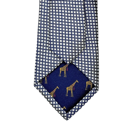Navy/White Mens Luxury Silk Neck Ties in Two Tone Square Weave Design