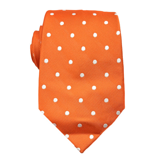 Orange Mens Luxury Silk Neck Tie Diagonal Twill Polka Dot Weave Design