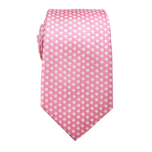 Pink Mens Luxury Silk Neck Tie Spotted Satin Weave Design