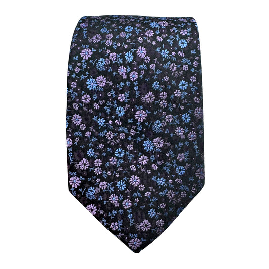 Navy Mens Luxury Silk Neck Tie Mini Floral Weave Design