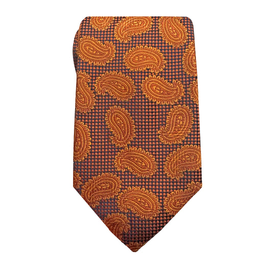 Orange Mens Luxury Silk Neck Tie Textured Paisley Weave Design