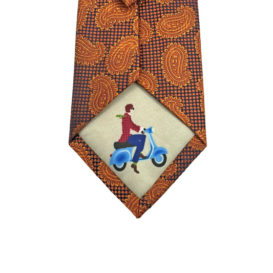 Orange Mens Luxury Silk Neck Tie Textured Paisley Weave Design