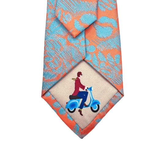 Orange Mens Luxury Silk Neck Tie Bold Floral Weave Design