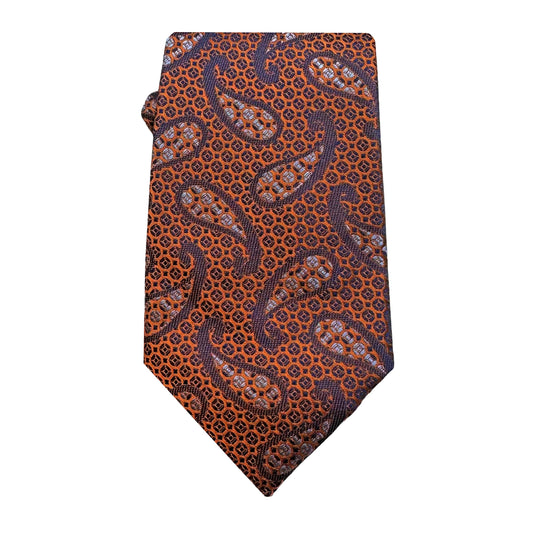 Orange Mens Luxury Silk Neck Tie Textured Paisley Weave Design